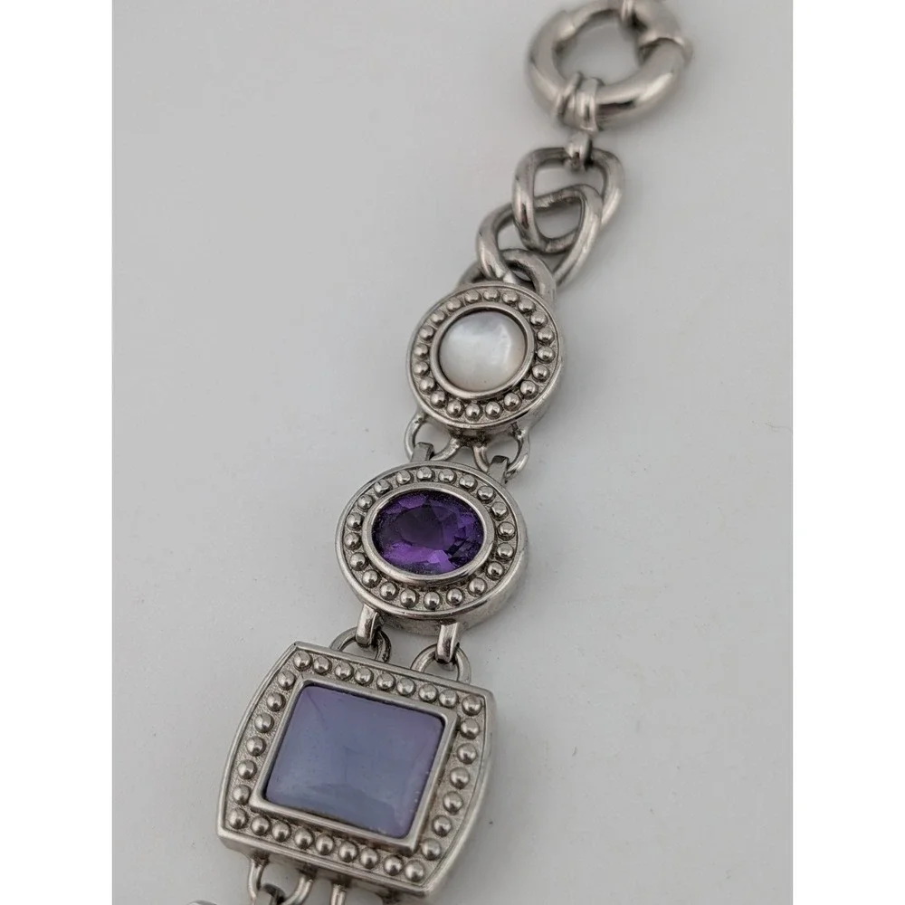 Aria Women's Purple Gemstone Silver Tone Watch MOP Dial 23-569 New Battery